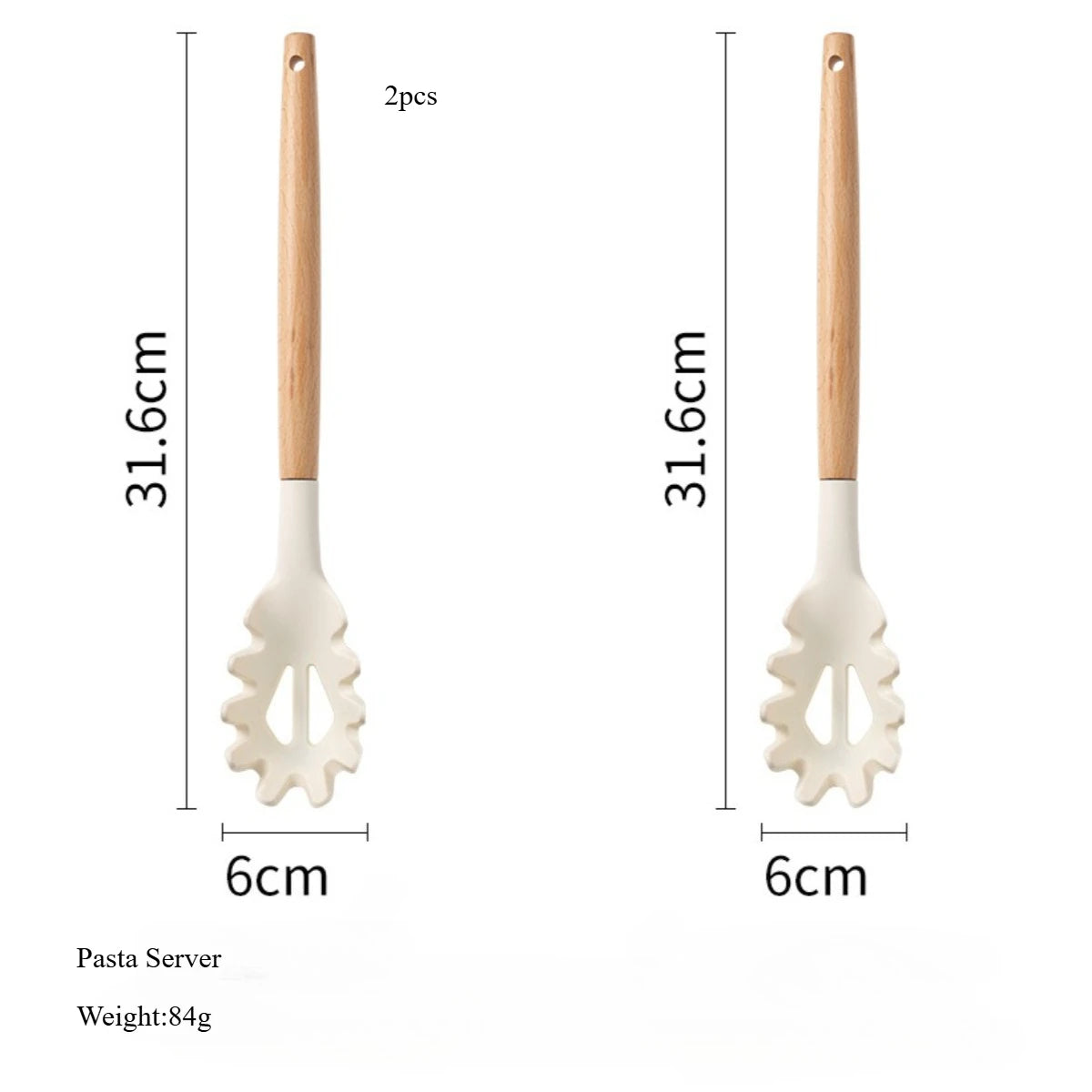 2/12Pcs White Silicone Kitchen Utensils Set with Wooden Handle,Cookware Spatula, Heat Resistant Non-stick Kitchen Cooking Tools Qme Pasta Server-2pcs