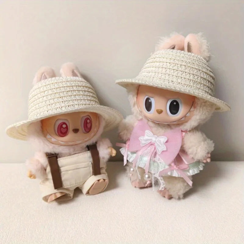 Labubu open top straw hat, party clothing accessories, rustic style Labubu baby clothes decoration accessories (hat only) Qme