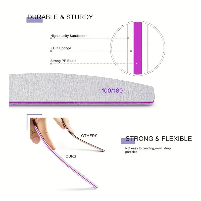 10Pcs nail file, 100/180 grit, durable sandpaper, high flexibility, odorless nail styling tool for manicures and pedicures Qme