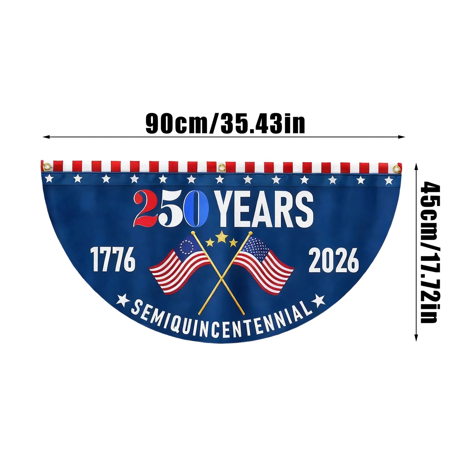 250th USA Anniversary Half-Round Bunting Flag Commemorative Decorative Banner for Parades Town Events Home Garden Decor Qme