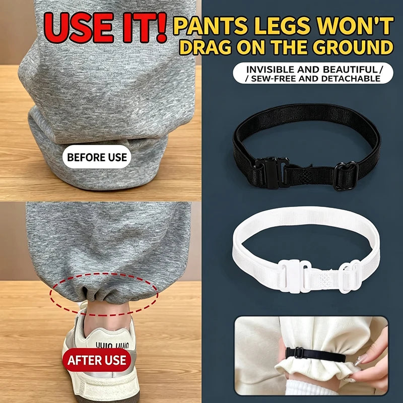 2/4Pcs Invisible Leg Shortening Straps,Adjustable No-Sew Hidden Non-slip Pants Edge Bands, Anti-drag Pants Hem Fixing Device Qme