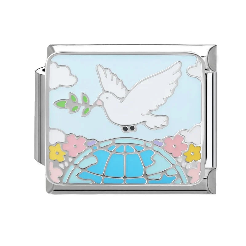 2026 New Wholesale World Peace Dove Love Heart Birds Italian Charm Fit 9mm Stainless Steel Bracelet Making Women Jewelry Gift s Qme Style 11