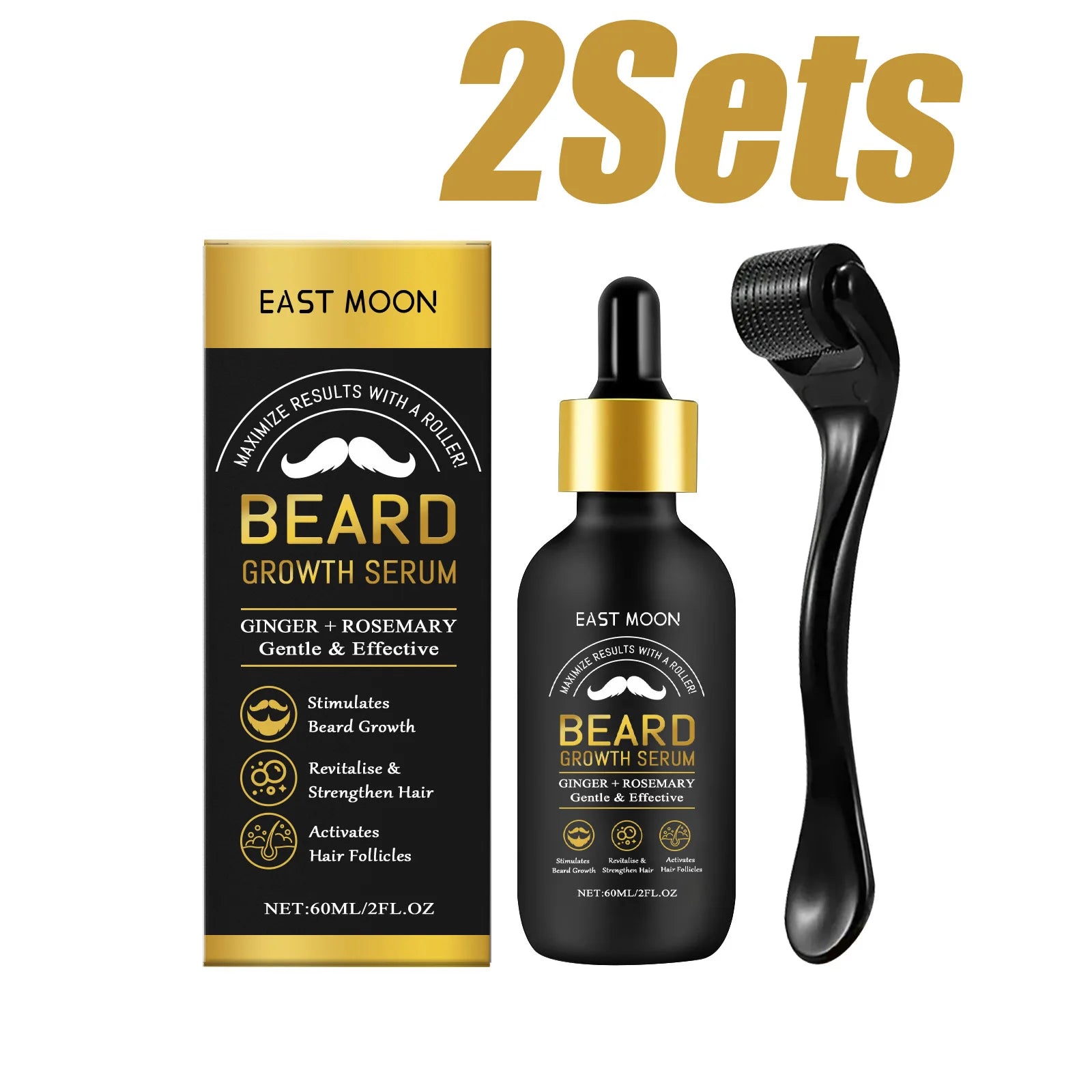 Beard Thickening Care Oil with Roller Ball 0.25mm Strengthen Hair Roots Nourishing Soften Beard Oil for Men Grooming Beard Care Qme 2sets