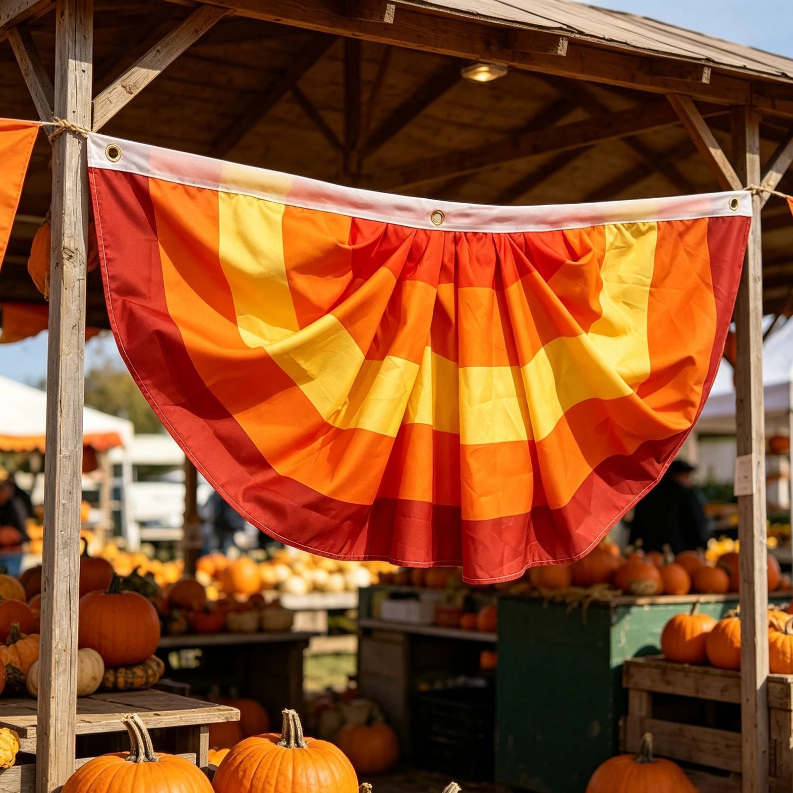 Halloween Pleated Fan-shaped Polyester Flag Hanging Banner for Indoor and Outdoor Garden Yard Decoration Scene Layout Prop Qme