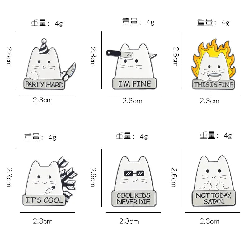 Cartoon Cat Enamel Pin I'm Fine Quote Metal Cute Animals Knife Badge Lapel Clothes Brooch Jewelry Gift Backpack Gift for Friends Qme