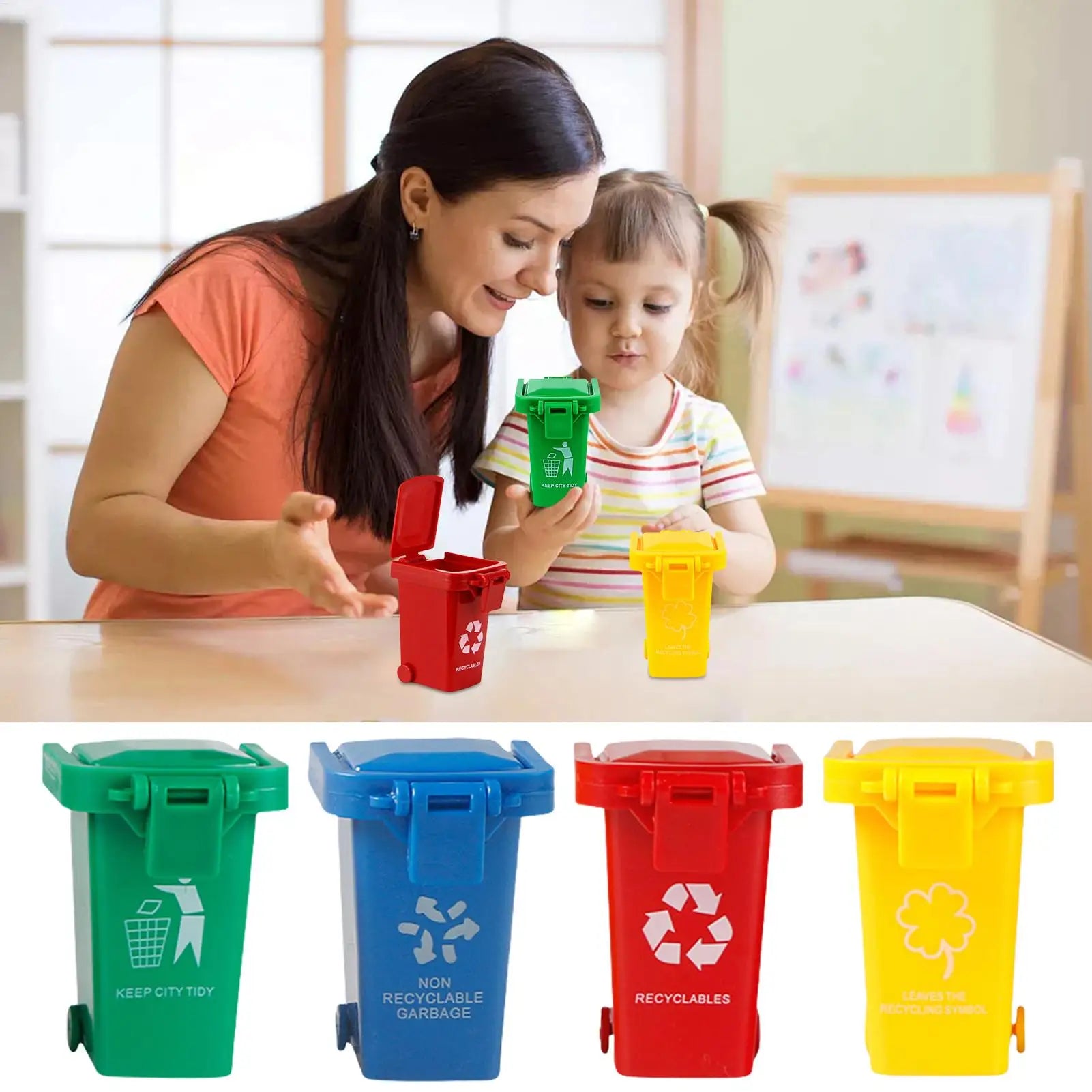 Toy Garbage Cans Lid Wheels Truck Toys Storage Portable Waste Holder Qme