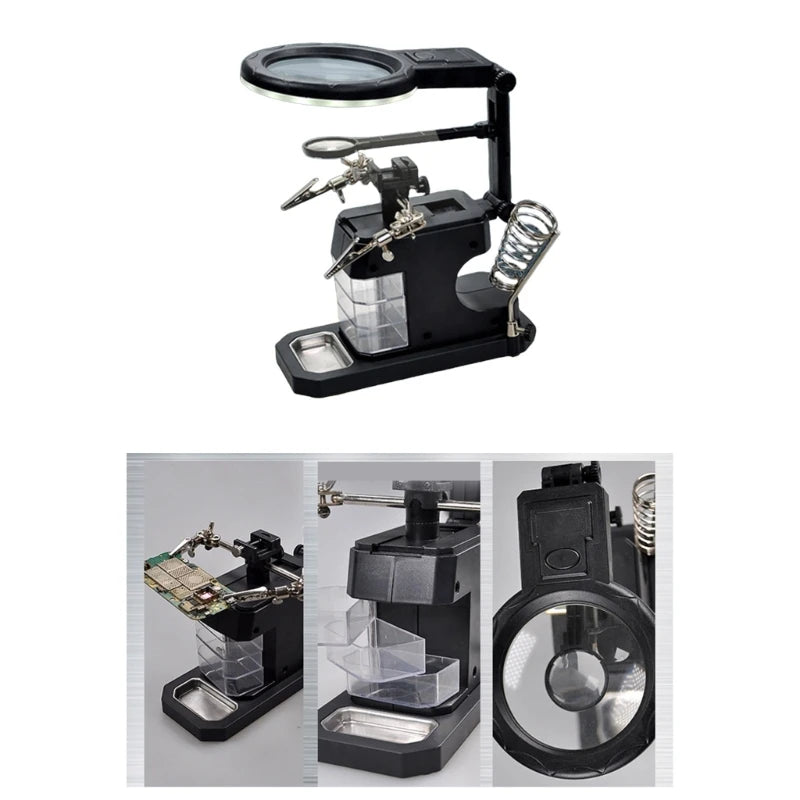LED Glass Adjustable Magnification Metal Clamp Precisions Repair Qme