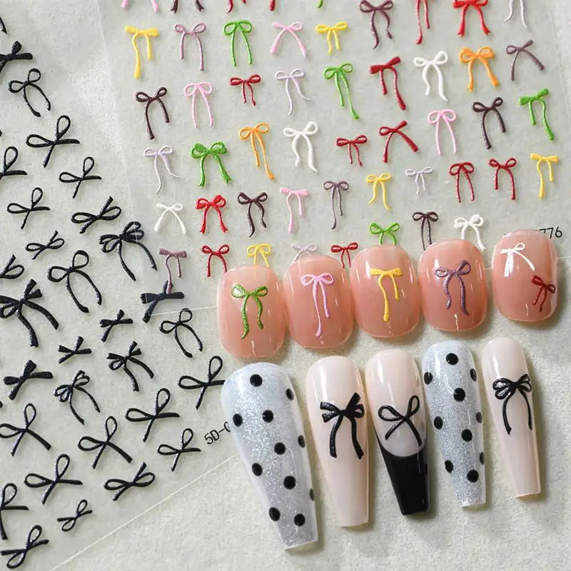 Colorful Bow Ribbon Bowknot Nail Sticker 3D Mini Appliques Adhesive Qme