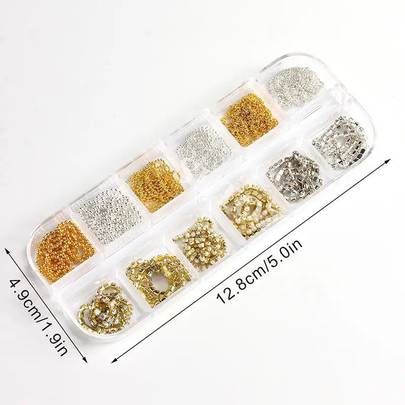 1 Box Metal Chain Nail Art Charms Multi-shape Golden Silvery Rose Qme