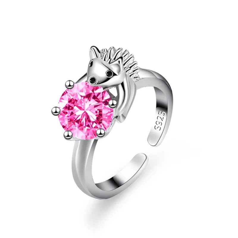 Fashion Hedgehog Multicolor Zircon Adjustable Sterling Cool Ring Fashion Women's Cocktail Party Jewelry Gifts Qme Pink resizable