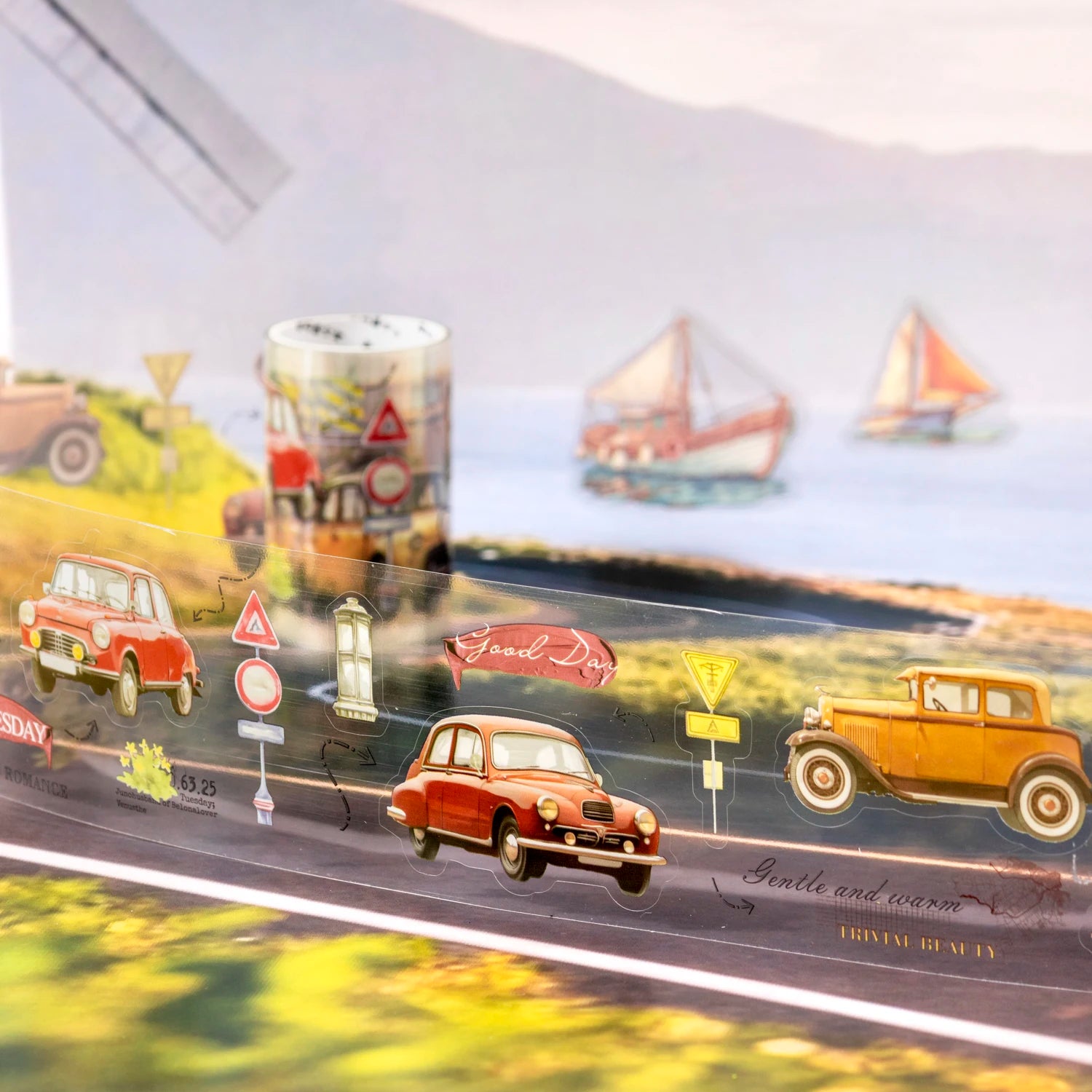 1 Roll Travel Journey Adventure Vehicle PET Tape for DIY Scrapbook Collage Art Journal Phone Case Notebook Decoration Qme
