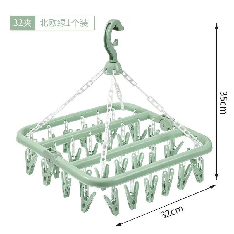 Multi-Functional Windproof Socks Clip Folding Drying Hangers Household Plastic Home Clothing Socks Drying Hangers Qme Green