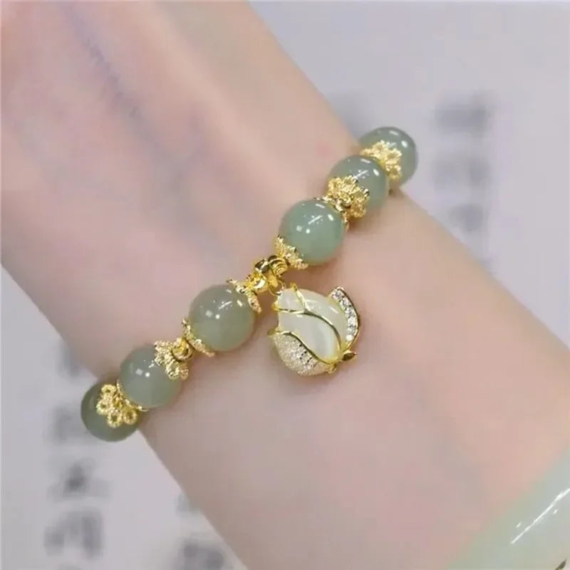 Fashion Creative Lucky Natural Hotan Jade Bracelet Vintage Light Luxury Handmade Jewelry Bracelet Chinese Style Jewelry Gift Qme 8