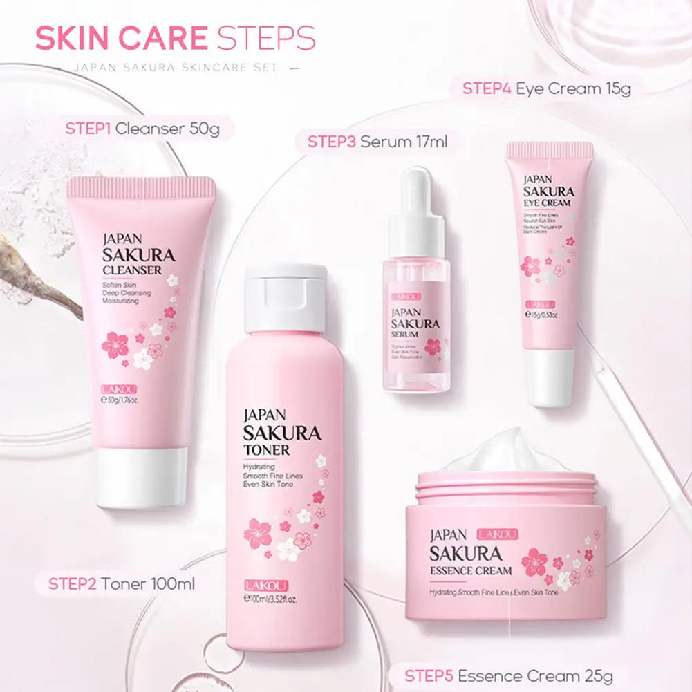 5 Sakura Skin Care Sets Face Cream Serum Toner Facial Cleanser Qme