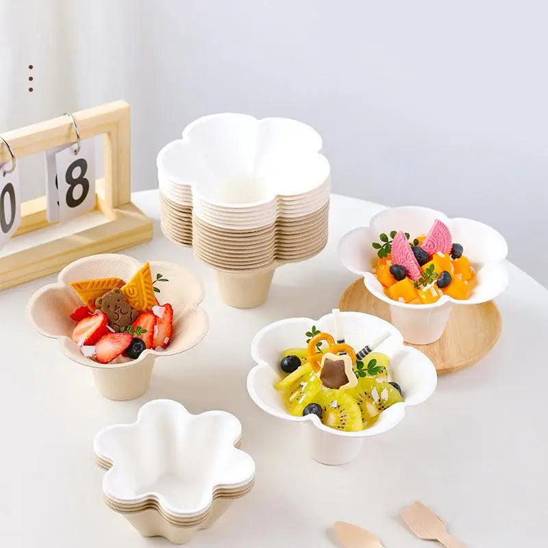 Petal Shaped Disposable Paper Bowl Party Picnic Handheld Lightweight Qme