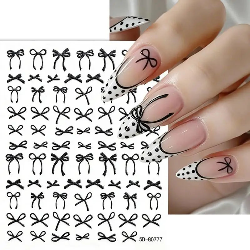 Colorful Bow Ribbon Bowknot Nail Sticker 3D Mini Appliques Adhesive Qme A2