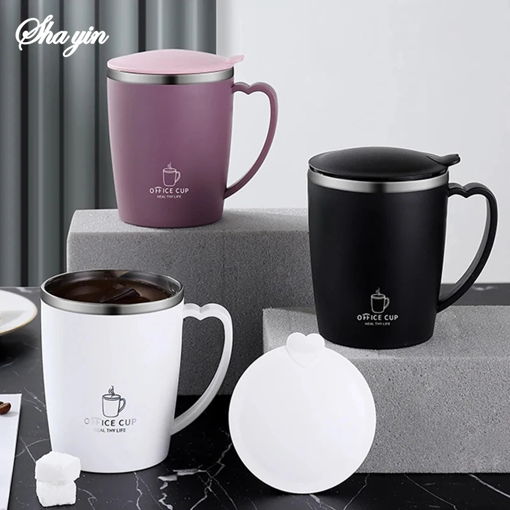 Stainless Steel Water Cup With Double-Layer Insulation, Anti Scald And Anti Drop Features, Handle And Cover, Large Capacity Qme
