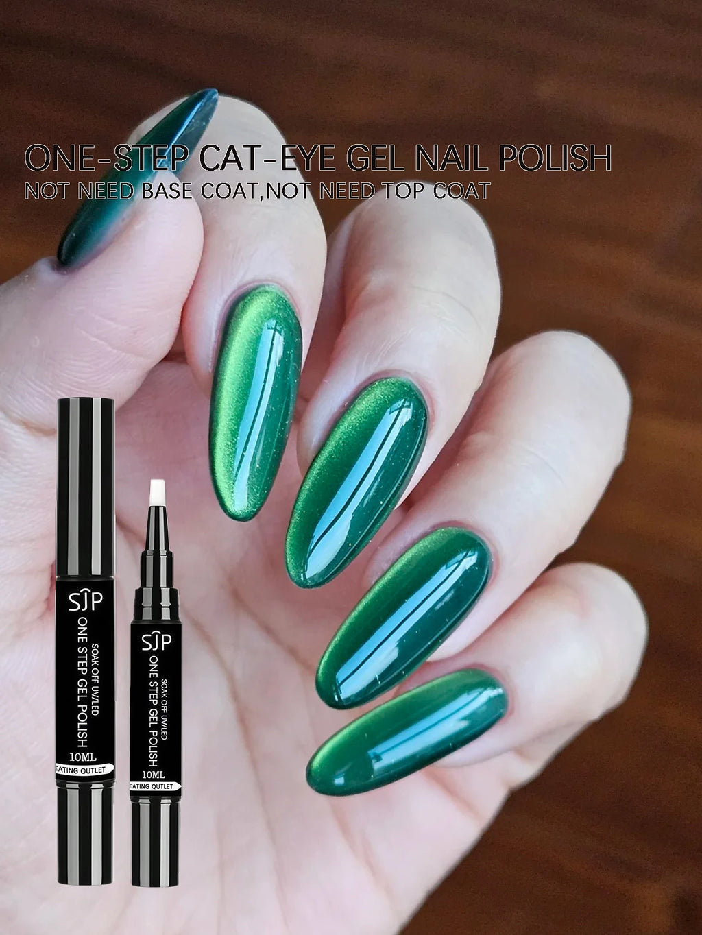 Green One-step Gel Cat Eye Nail Polish UV No Base Coat Needed Perfect Qme 01
