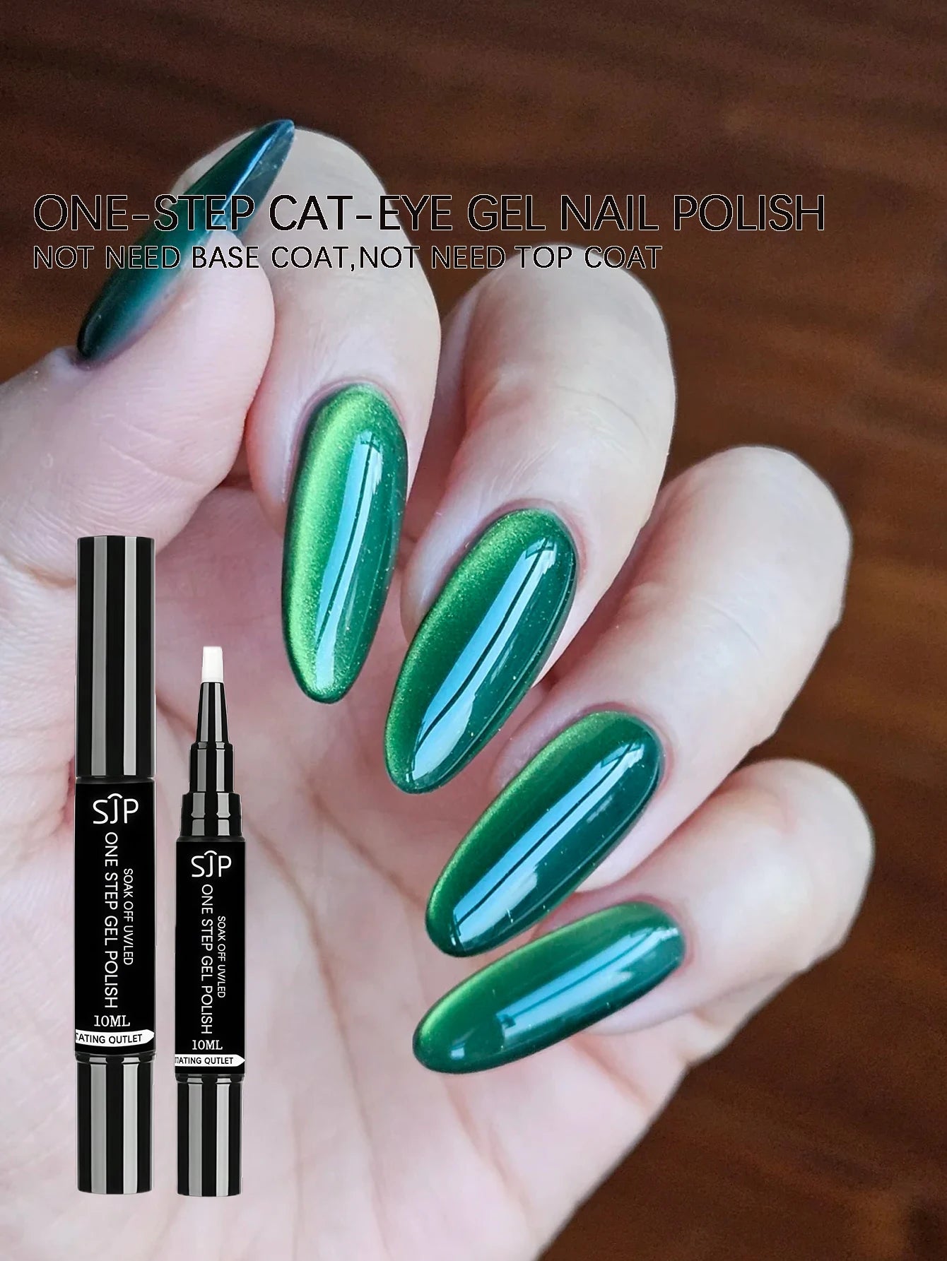 Green One-step Gel Cat Eye Nail Polish UV No Base Coat Needed Perfect Qme 01