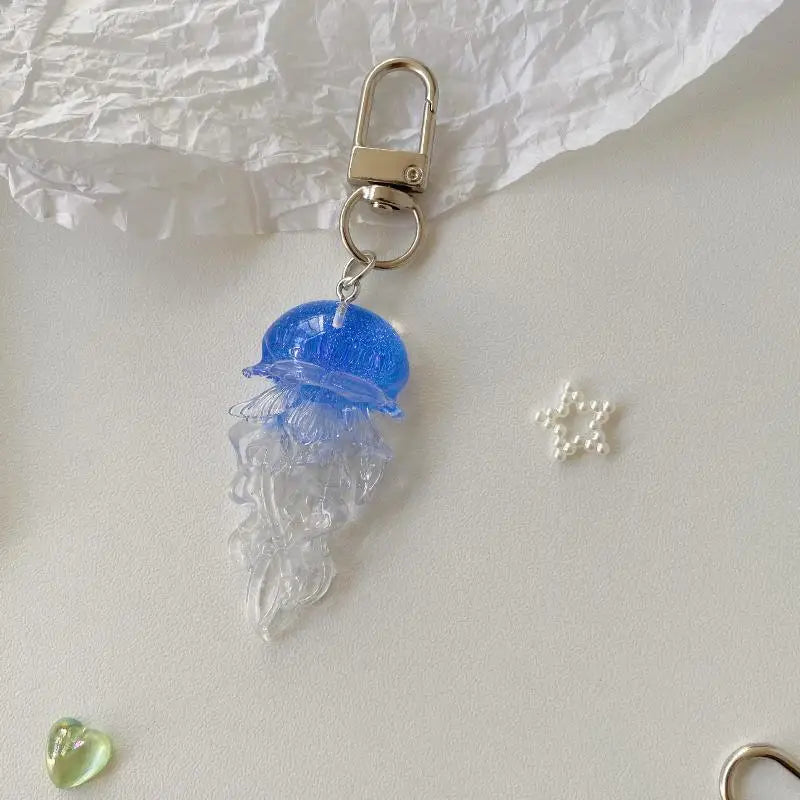 Creative Jelly Color Jellyfish Charm Keychain Y2K Beaded Pendant Phone Chain Car Hanging Decoration Bag Pendants Ornament Gifts Qme A18
