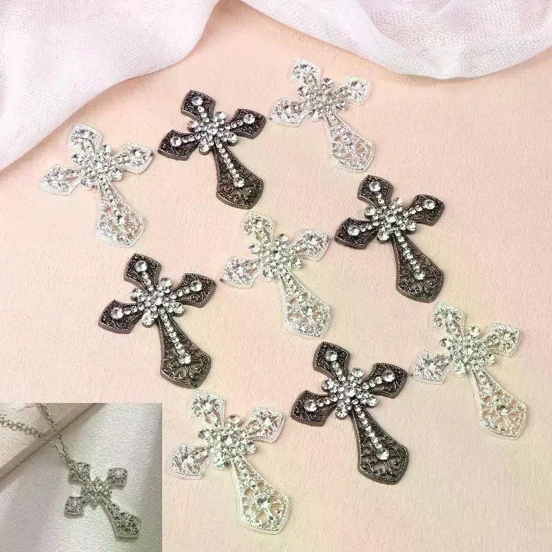 2/10Pcs Vintage Cross Crystal Center Flatback Rhinestone Decorative Accessories For Diy Brooch Craft Making Qme