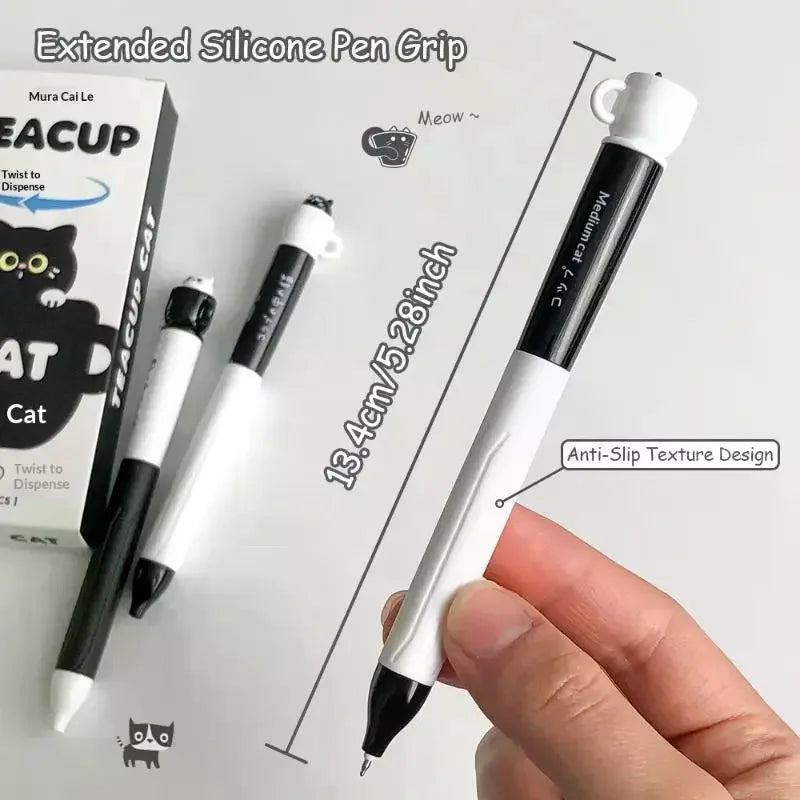 Cute Teacup Cat Gel Pens Fun Animal Quick Dry Pen Creative Rotating Qme