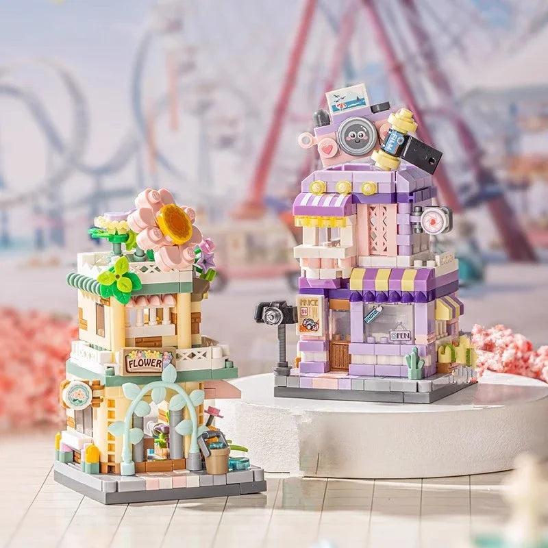 Restaurant Dessert Coffee Pet Fruit Store Street View Food House Building Blocks Kit Girls Bricks Model Kids Boy Toy Child Gifts Qme
