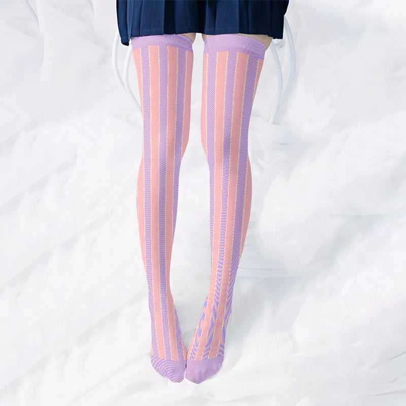 Sweet Cute Loli JK Stockings Fashion Girl 3d Printing Pink Purple Qme style5 One Size