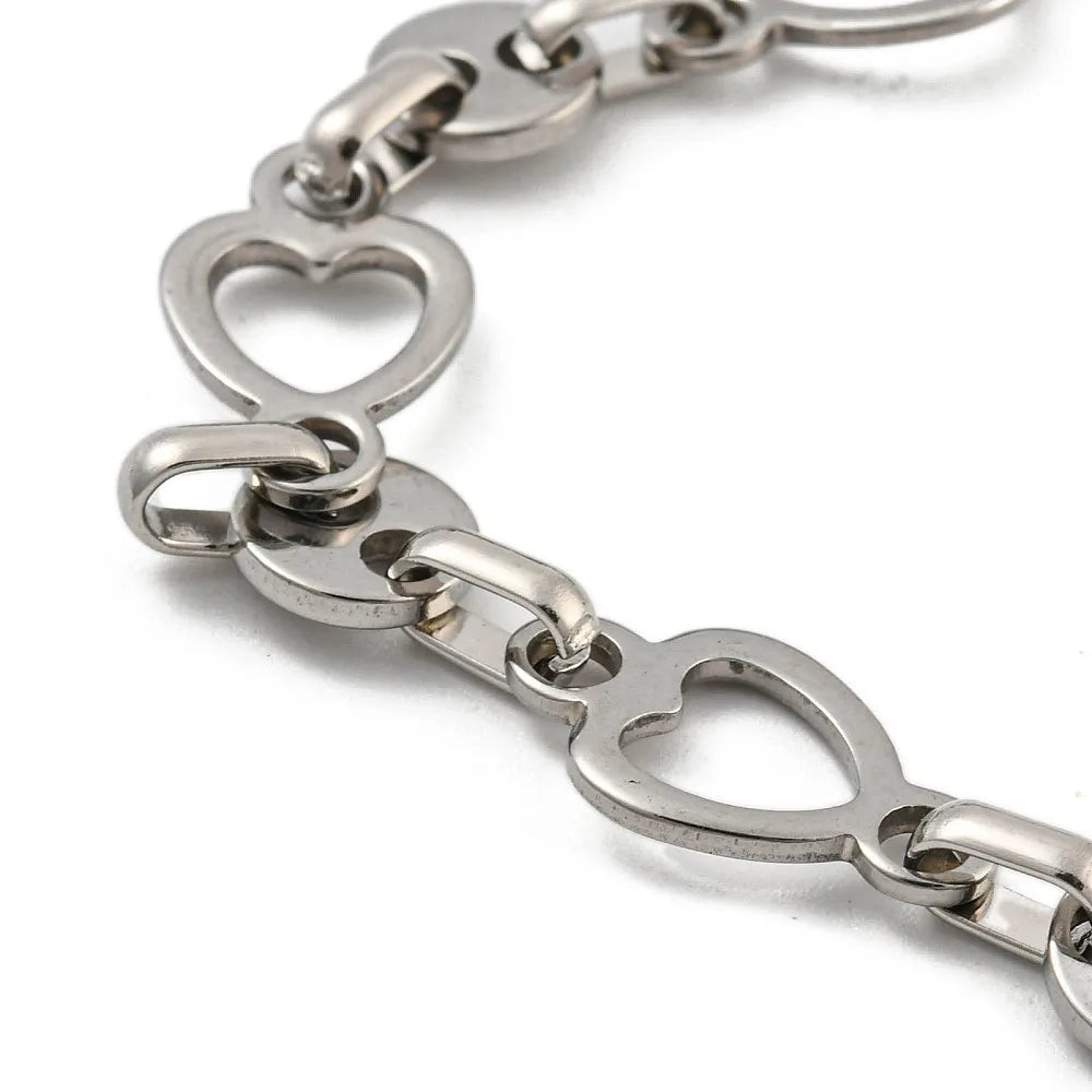 PandaHall 20PCS Non-Tarnish 304 Stainless Steel Heart Link Chains Bracelets for Men Women Daily Wear Jewelry Qme