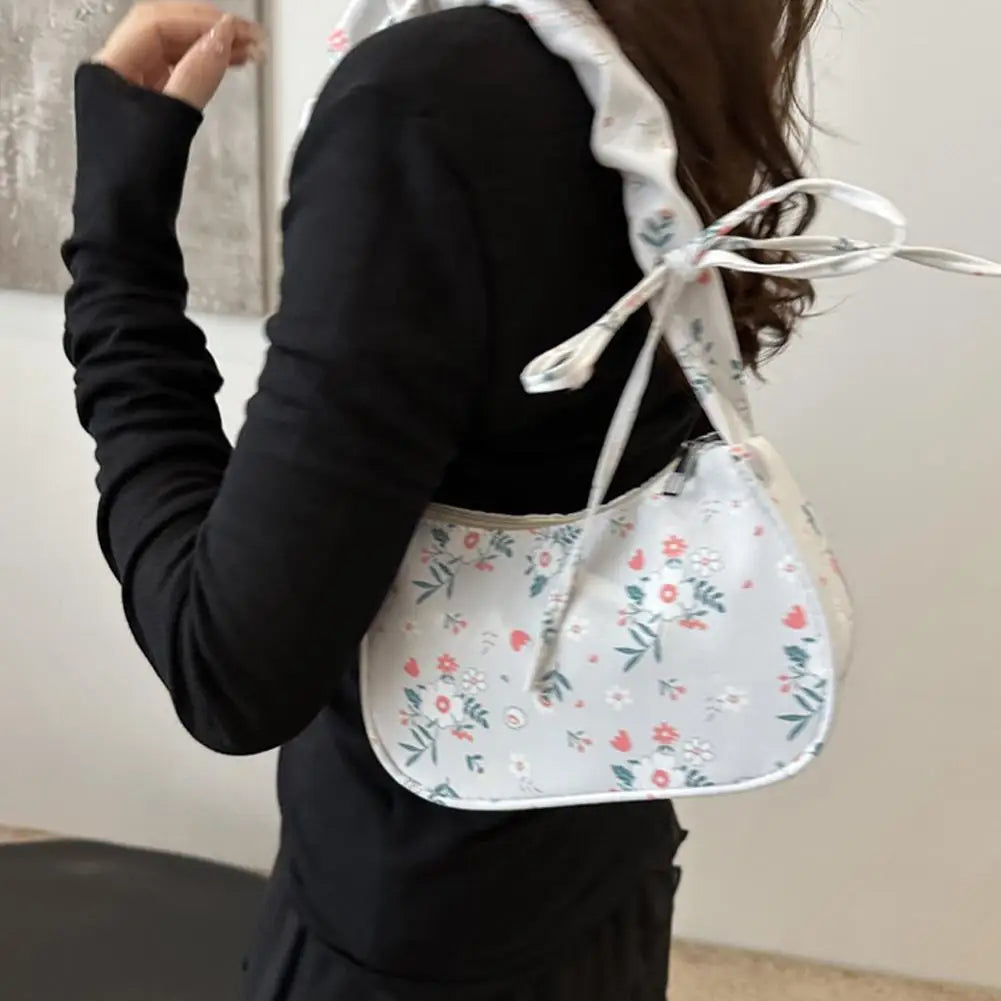 Women Small Underarm Bag Corduroy Handbag Cute Strawberry Print Little Tote Half Moon Design Mini Shoulder Bags Purse Qme