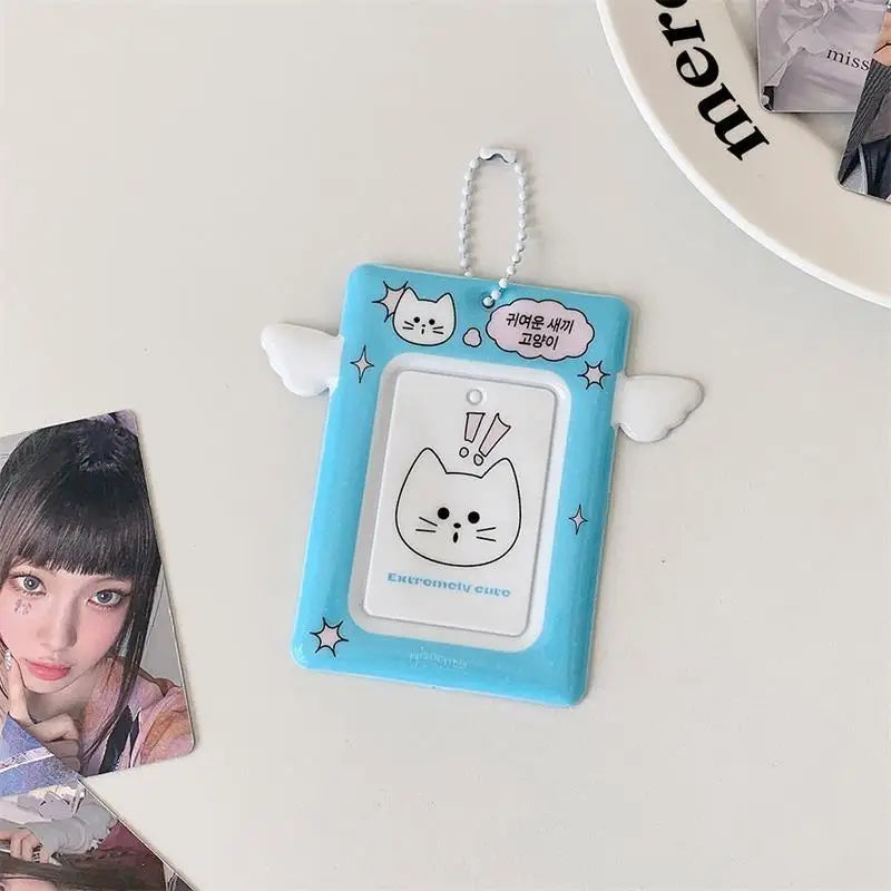 Cute Small Wings Card Holder Photocard Idol Photo Display Protect Qme Blue
