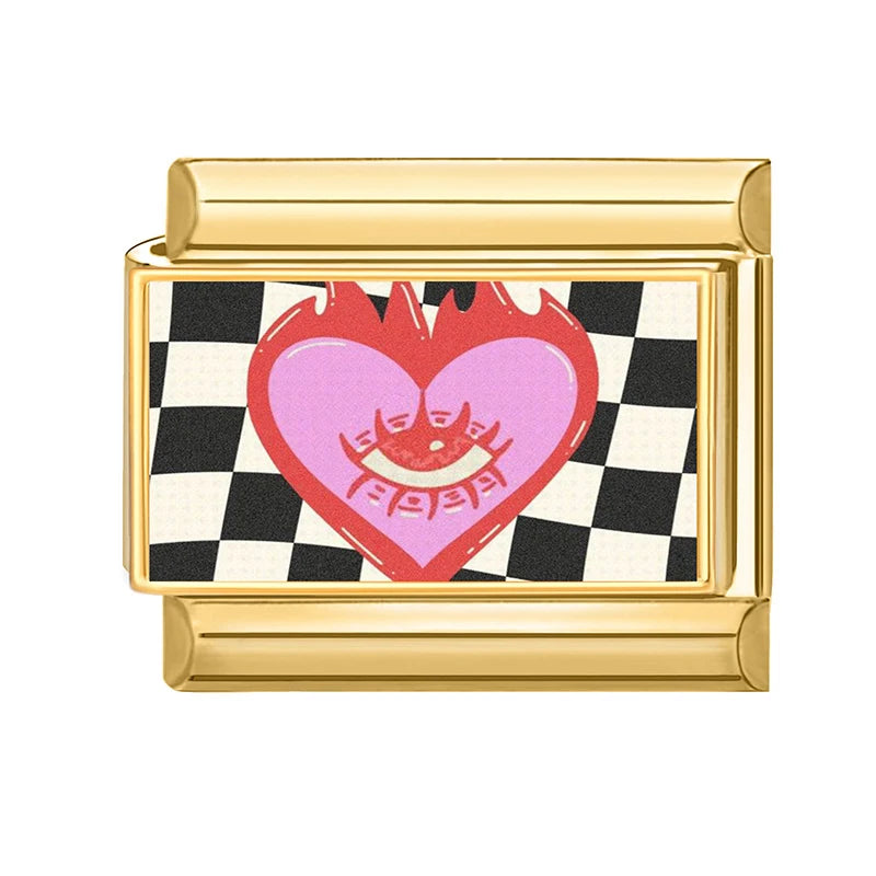 Gold Retro Black Trumpet Zebra Cow Piano Italian Charm Link Fit