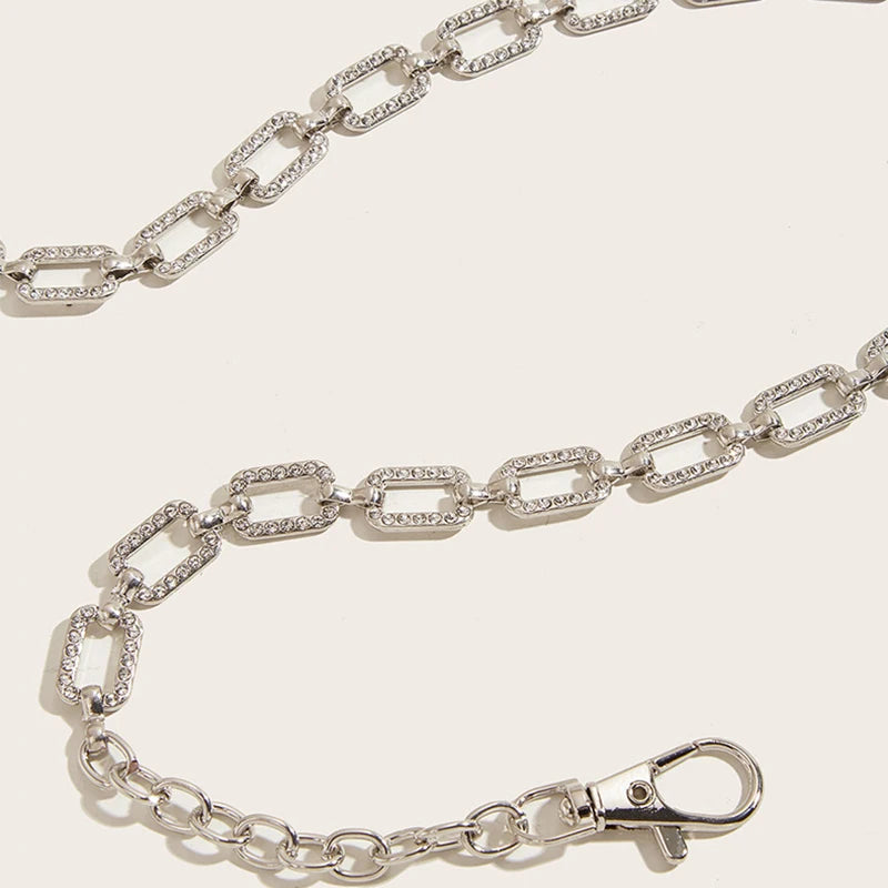 Fashion Women's Rhinestone Belt Metal Slim Waist Chain Versatile Qme