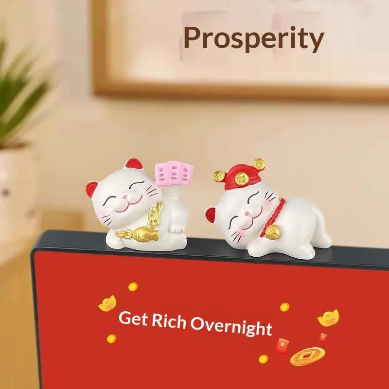 1/2/4Pcs Wealth Fortune Sculpture Lucky Cute Cat Figurine Gaming Office Table Desk Car Ornaments Chinese New Year Decor Gifts Qme C D