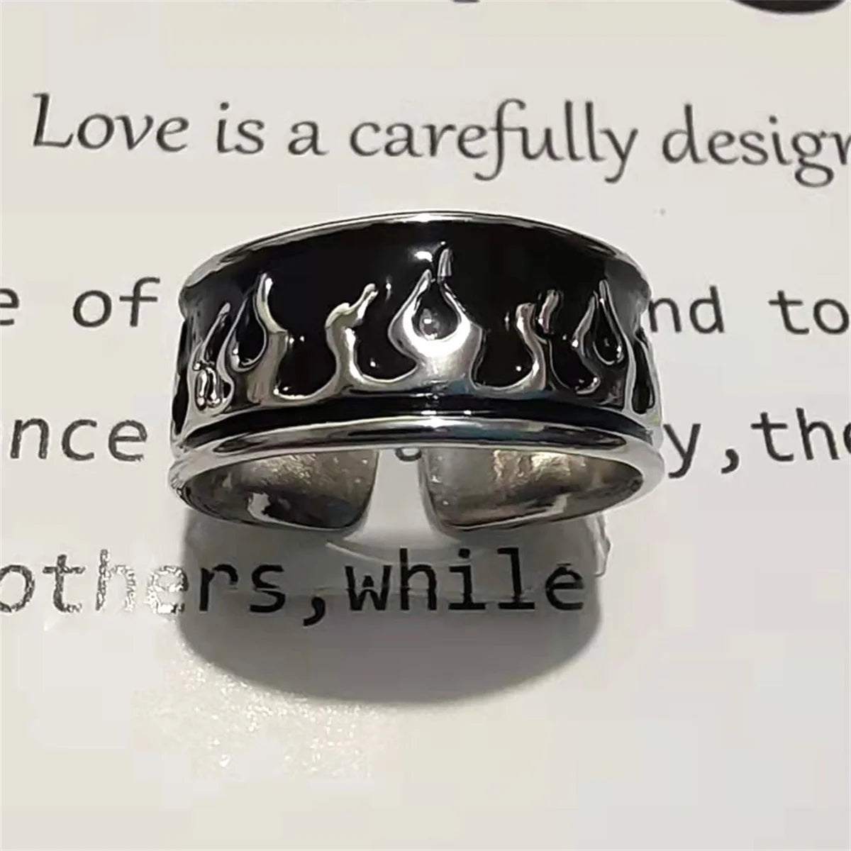 Cool Retro Flame Fire Stainless Steel Ring Men Women Punk Gothic Edgy Couple Jewelry Rock Hiphop Cosplay Accessories Unisex Gift Qme
