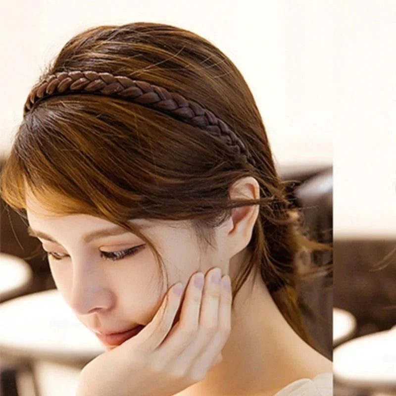 Vintage Braided Wig Headband Women Girls Fashion Hair Band Turban Qme