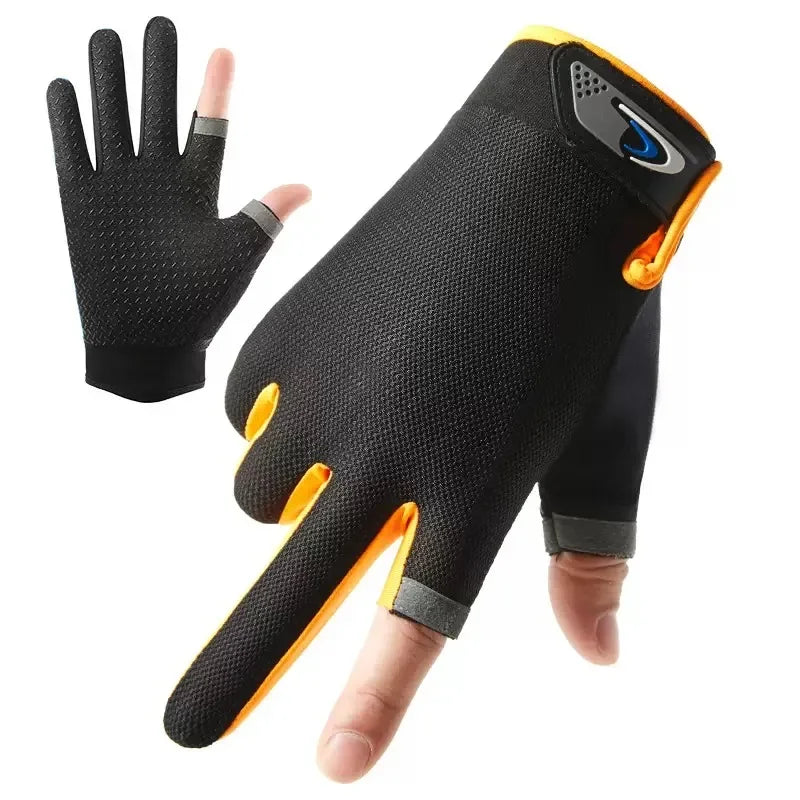 Summer Men Fishing Gloves Women Two Finger Cut Male Touchscreen Qme Orange One Size