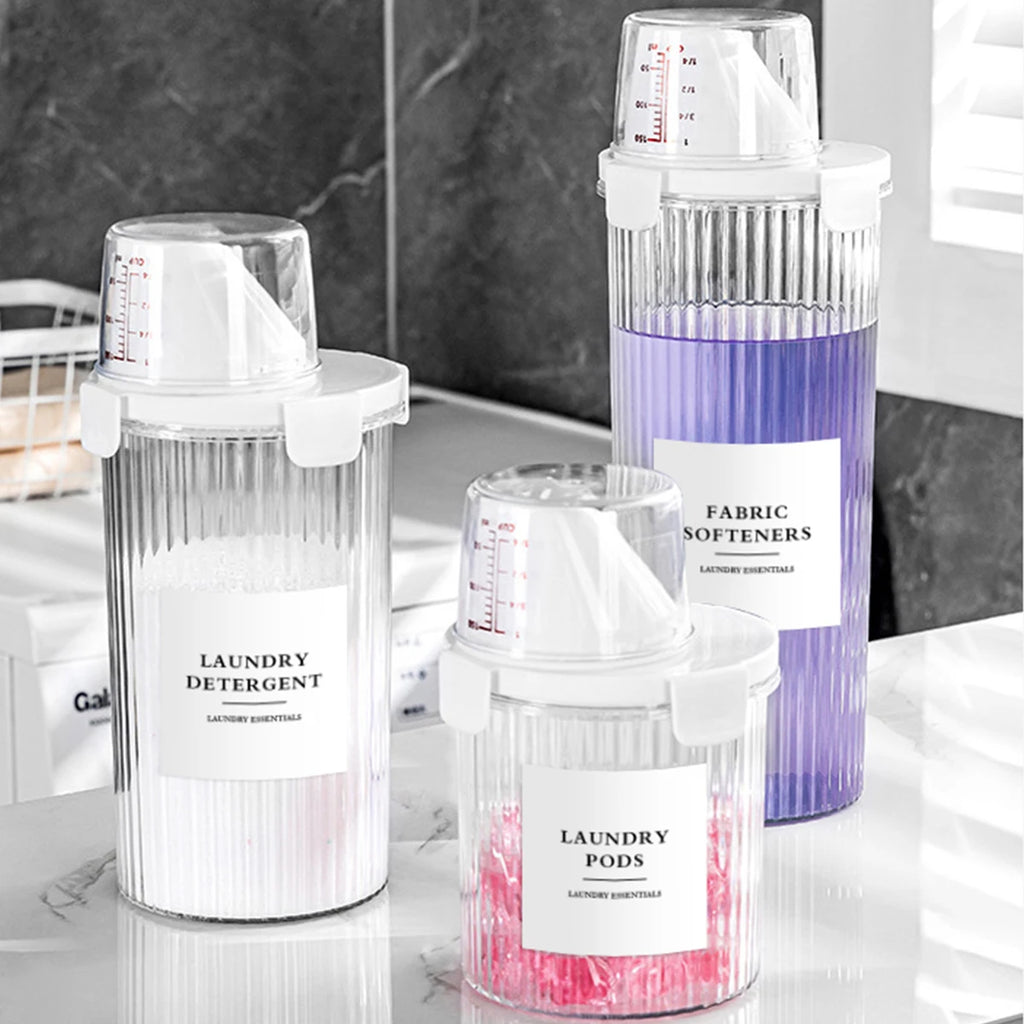 Laundry Detergent Dispenser Bottles with Labels, Empty Refillable Laundry Soap Container, Ideal for Powder, Softener, Detergent, Qme