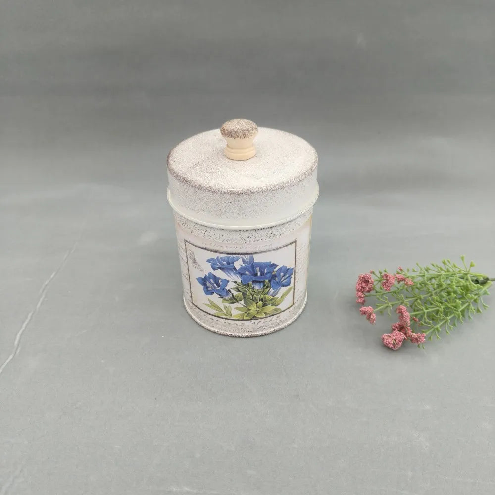 Retro Metal Sealed Container Countryside Tin Pot Coffee Tea Sweets Qme white M