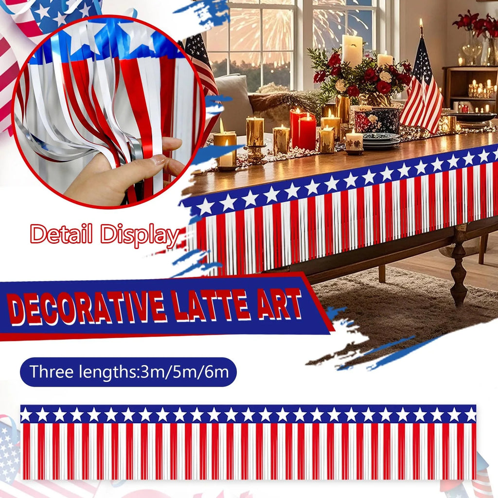 Red White Blue Hanging Background Banner Garland Party Table Skirt Decoration Independence Day Fringe Hanging Decor Supplies Qme