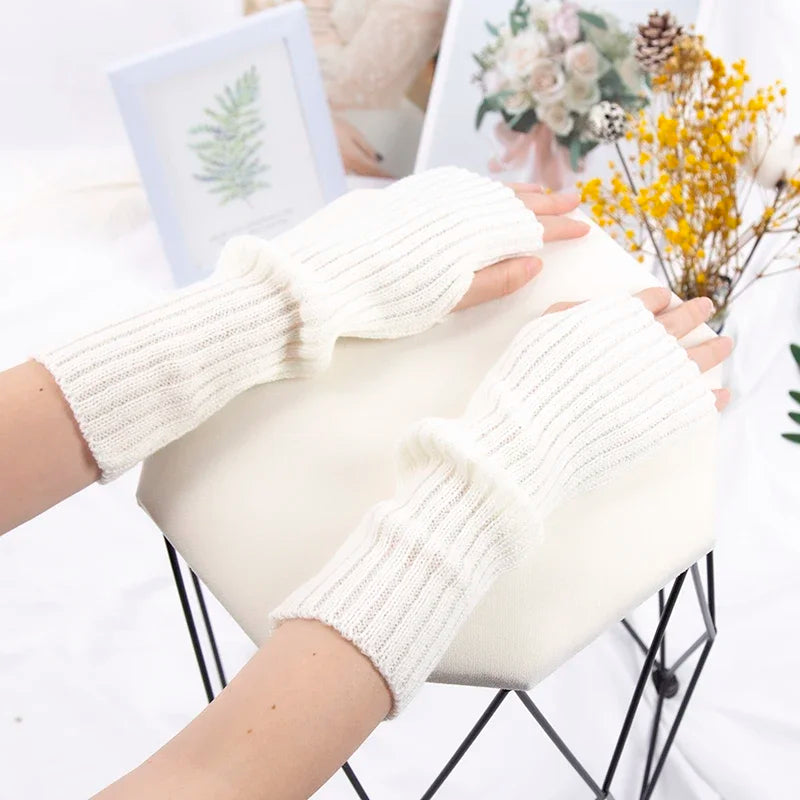 Long Fingerless Gloves Women Lolita Kawaii Cosplay Mitten Winter Qme C-1 length-31cm