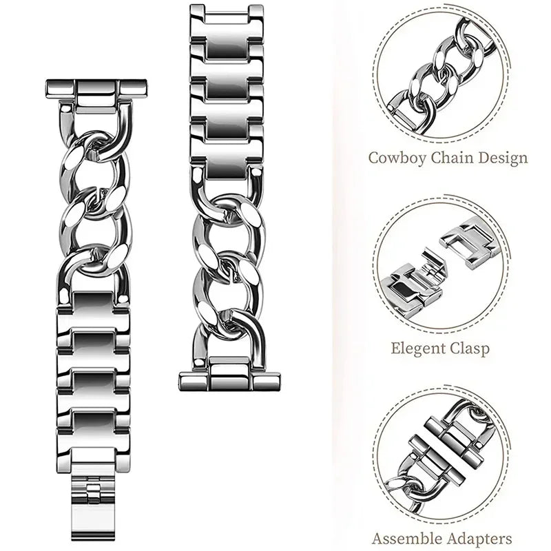 Bling Case+Bracelet for Samsung Galaxy Watch 6 5 4 40mm 44mm Metal Cowboy Chain Strap Screen protector Galaxy Watch 4 5 6 Band Qme