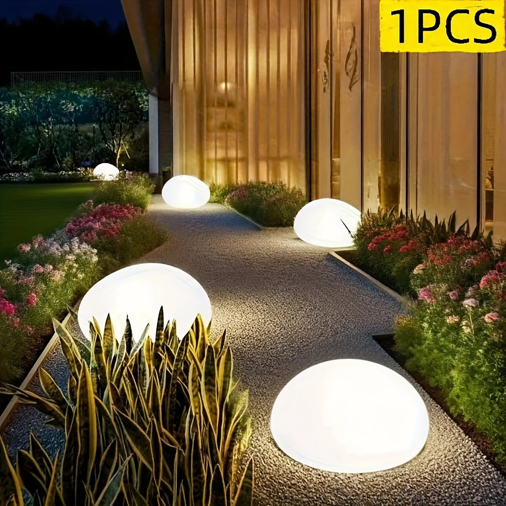 Solar Simulated Pebble Faux Stone Lawn Light LED Outdoor Garden Lamp Glowing Stone for Pathways Yard Garden Decoration Qme