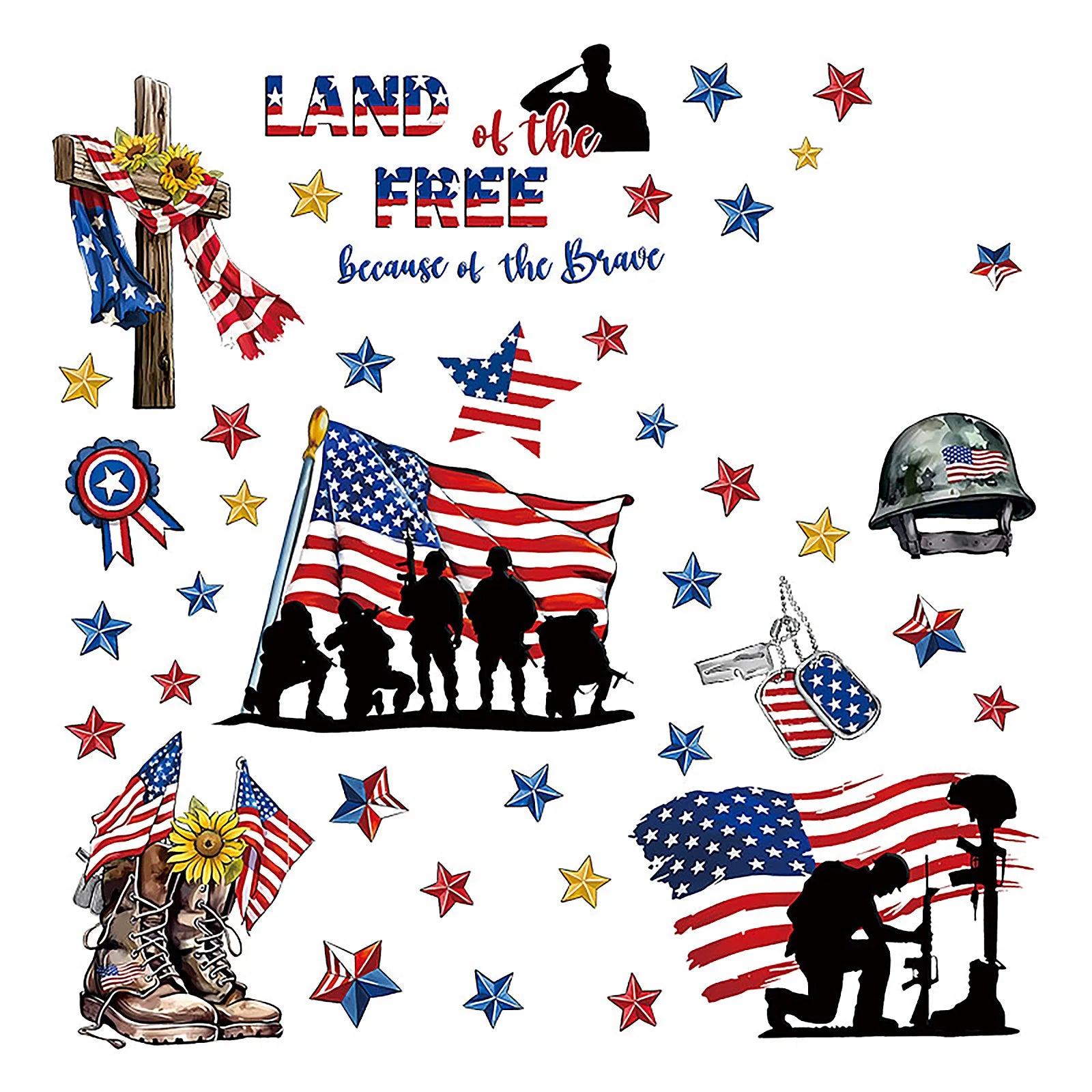 American Independence Day Victory Theme Patten Stickers Glass Window Display Stickers Holiday Party DIY Decorative Supplies Qme