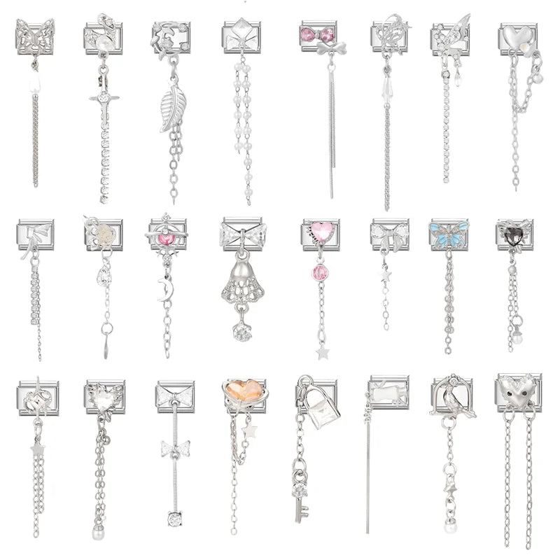 2026 Love Heart Bird Lock Butterfly Bows Long Chain Italian Charm Fit 9mm Bracelet Stainless Steel Drop Shipping Women Jewelry Qme