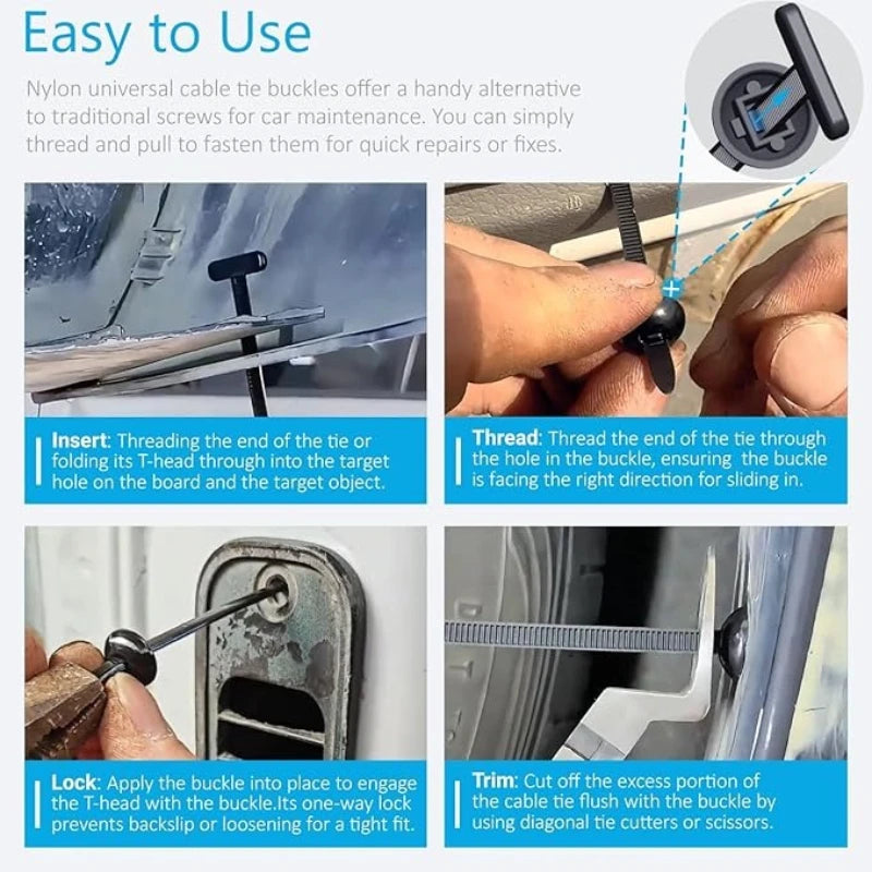 100/200pcs T Shape Cable Zip Ties With Fixed Base Mounting Self Locking Plastic Wire Clips For Car Wiring Harness Organizer Qme