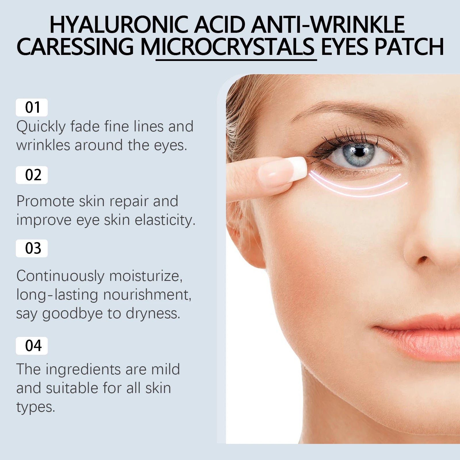Micro-needle Eye Patch Hyaluronic Acid Anti-Wrinkle Fade Eye Fine Lines Moisturizing 0.25mm Caressing Microcrystals Eyes Patch Qme