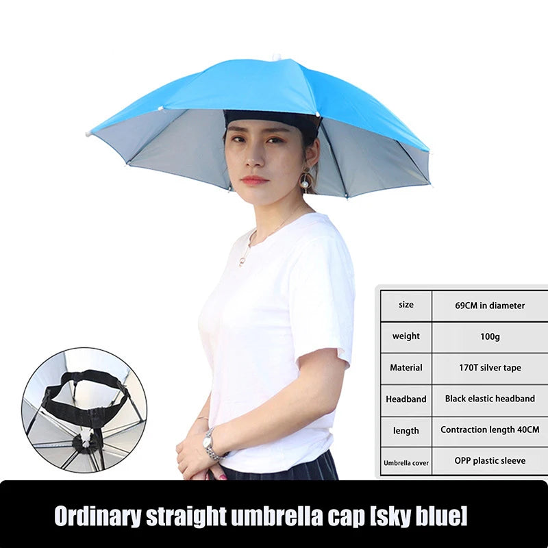 Anti-rain Headwear Brolly Cap Head Umbrella Elastic Band Waterproof Qme 69CM Blue