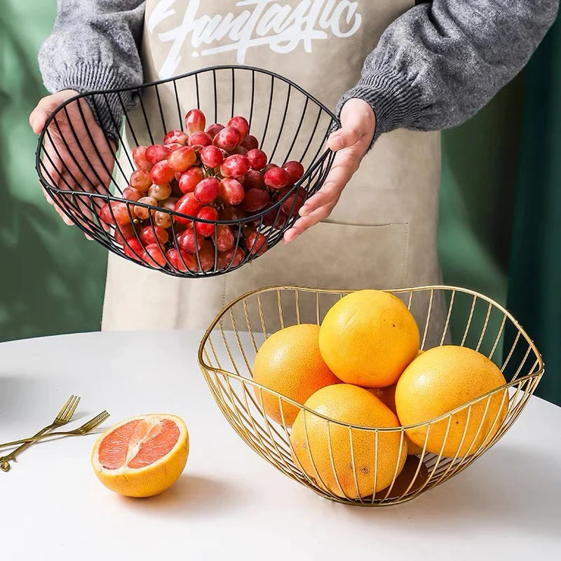 Table Bread Snacks Tray Storage Iron Fruit Basket Container Bowl Home Qme