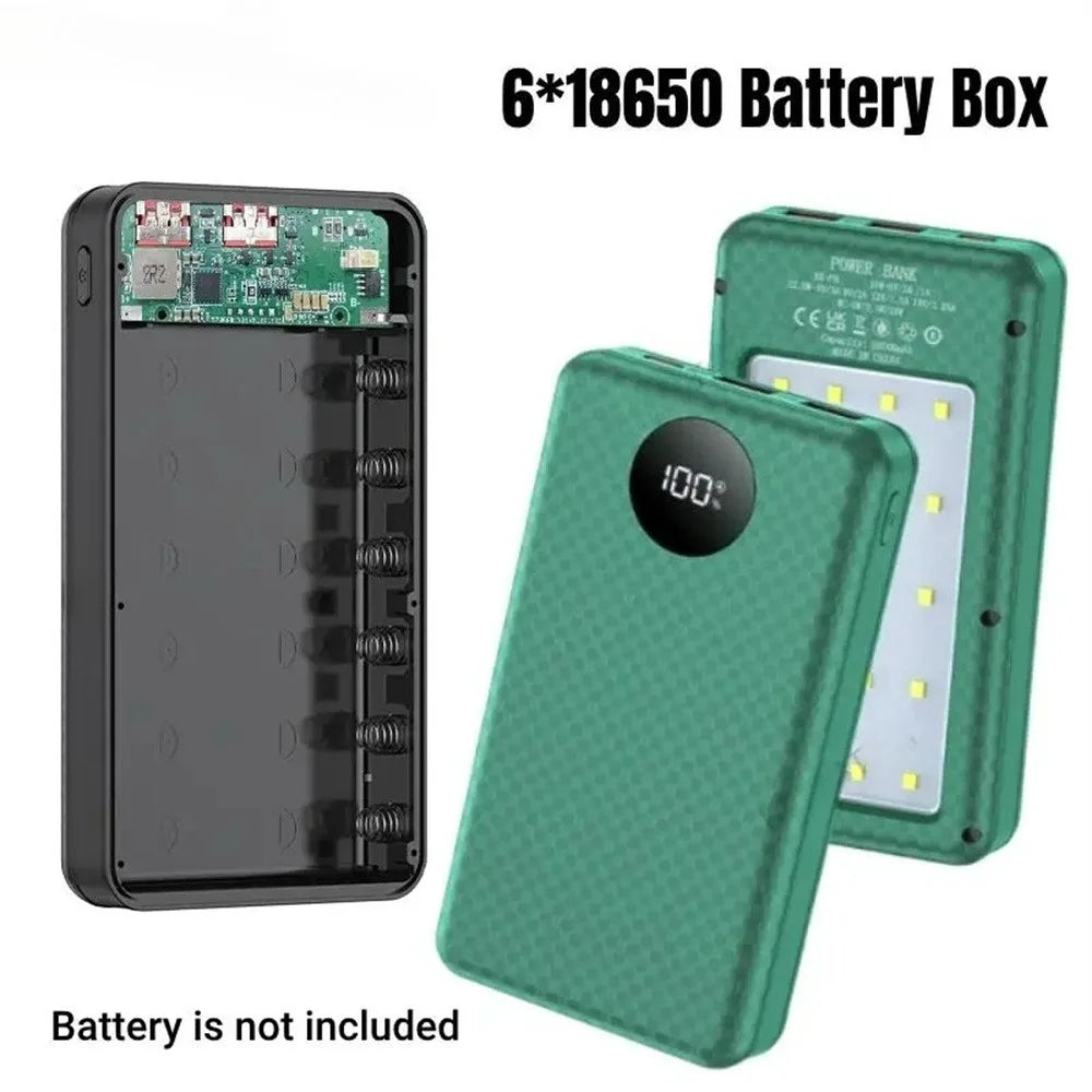 Multifunctional 6 Slots 18650 Battery Holder DIY Mobile Power Shell 10W Fast Charging LED Lamp Outdoor Portable Charger Case Qme